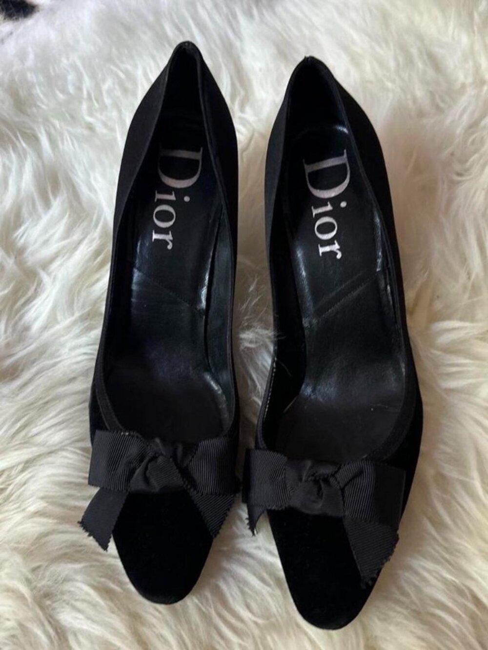 Black Dior velvet heels with bow detail size 38.5